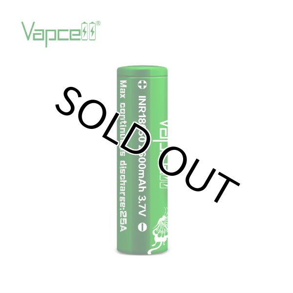 画像1: PSEマーク付き【【リチウムイオン電池】 VAPCELL  INR 18650 2600mah 定格25A【GREEN】 (1)